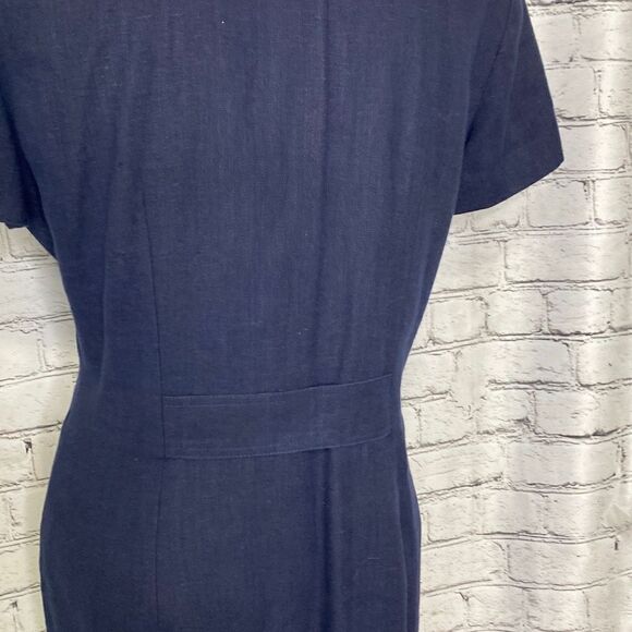Maggy London Womens Linen Blend Button Front Collared Midi Linen Shift Dress Nav - Picture 5 of 13